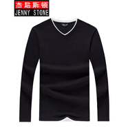 杰尼斯頓（Jenny Stone）長袖t恤男春季純棉v領(lǐng)打底衫假兩件 黑色 XL