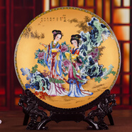 領(lǐng)格（LINGGE） 領(lǐng)格 裝飾擺件鯉魚掛盤 現(xiàn)代時(shí)尚年年有余裝飾盤 家居擺設(shè)飾品 擺件 工藝品瓷盤 金色仕女圖 小號(hào)寬約25厘米