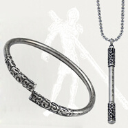 龍騎士 男個(gè)性復古手鐲 情侶開(kāi)口金箍棒手鐲鈦鋼手飾民族風(fēng)定海神針 2件套裝 金箍棒(古銀手鐲+項鏈）