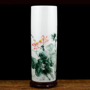 景德鎮陶瓷手繪直筒書(shū)畫(huà)筒卷軸缸箭筒花瓶花插中式客廳電視柜臺面書(shū)房落地客廳裝飾品擺件 荷韻 不帶底座