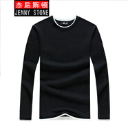 杰尼斯頓（Jenny Stone）長(zhǎng)袖t恤男純棉純色假兩件打底衫 圓領(lǐng)黑色 L