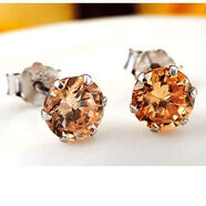 GE格林童話(huà) S925銀耳釘銀耳環(huán)男女款式日韓國可愛(ài)簡(jiǎn)約個(gè)性不易過(guò)敏學(xué)生甜美歐美氣質(zhì)六爪 銀耳釘香檳色一對+耳堵 3.5MM規格（迷你款）