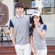 貴迎新款夏季男女翻領(lǐng)短袖情侶裝T恤時尚拼色短袖工作服班服定制情侶款半袖上衣可印花 灰色 L