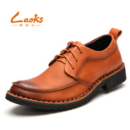 勞克士（Laoks）商務(wù)休閑皮鞋男士新品正裝鞋頭層牛皮鞋子英倫百搭男鞋 B032淺棕色 43