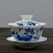 瓷牌茗茶具 蓋碗大號(hào) 青花陶瓷蓋碗花茶杯 白瓷三才碗杯敬茶碗泡茶 功夫茶具 【秀色荷花】蓋碗