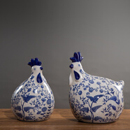 爵仕臻品 景德鎮(zhèn)全手工陶瓷雞擺件創(chuàng)意動物工藝品家居飾品北歐風(fēng)格電視柜擺設(shè) 富貴雞  青花瓷