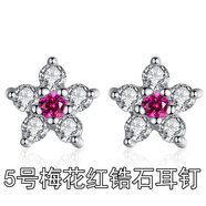 純已久銀飾990足銀耳釘鑲嵌時(shí)尚女士耳飾銀耳墜皇冠梅花個(gè)性多款 5號梅花紅鋯石耳釘