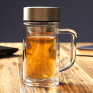 禾艾蘇（heisou） 雙層玻璃杯帶蓋水杯茶杯男女士帶過(guò)濾耐熱玻璃辦公室水杯泡茶杯子400ml