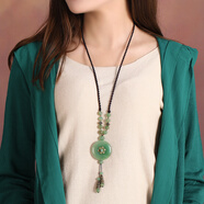 煙雨江南民族風(fēng)毛衣鏈長(cháng)款項鏈東陵玉平安扣吊墜配飾休閑掛件裝飾品女 標準長(cháng)度75厘米