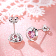 絲芙蒂 925銀飾耳釘女 氣質(zhì)韓國風(fēng)簡(jiǎn)約銀耳飾品玫瑰花朵四葉草人造水晶耳環(huán) 玫瑰耳釘粉鉆