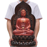 三寶佛阿彌陀佛釋迦摩尼藥師佛地藏王菩薩佛像擺件家用佛堂寺廟佛像供奉佛具用品 木紋色84011B 大 釋迦牟尼佛
