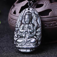 潤璽 冰彩黑曜石千手觀音吊墜 屬鼠本命佛守護(hù)神 男女項(xiàng)鏈13