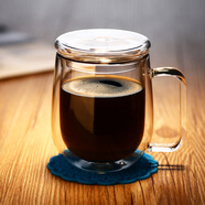 淳意 玻璃茶杯咖啡杯 雙層耐熱玻璃茶具水杯男女士帶把茶杯隔熱馬克杯