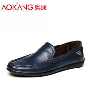 奧康（Aokang）男鞋冬季保暖豆豆鞋男加絨休閑駕車(chē)鞋男真皮軟底 藍(lán)色166819189 43