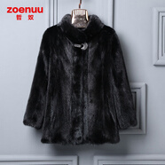 哲奴（zoenuu）水貂皮大衣整貂皮草外套女貂毛海寧皮草2024新七分袖立領(lǐng)黑色 黑色 M 95-110斤