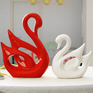 宏赫 景德鎮(zhèn)陶瓷家居裝飾品 客廳電視柜陶瓷工藝品擺件 現(xiàn)代家裝飾品 大紅小白天鵝