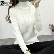 TUOSE 香港潮牌春秋新款女裝韓版高領(lǐng)毛衣打底衫麻花套頭加厚修身顯瘦針織衫學(xué)生 白色 S