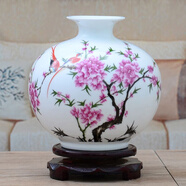 景德鎮(zhèn)陶瓷器古典粉彩陶瓷花瓶家居工藝品客廳裝飾品擺件插花花器 水點(diǎn)桃花 帶底座