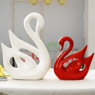 宏赫 景德鎮(zhèn)陶瓷家居裝飾品 客廳電視柜陶瓷工藝品擺件 現(xiàn)代家裝飾品 大白小紅天鵝