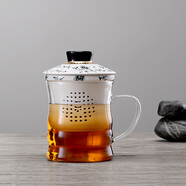 一園 加厚玻璃茶杯茶具帶把手茶水分離水杯子陶瓷過(guò)濾耐高溫加熱喝水杯男女士馬克杯辦公三件套杯 富貴金蓮竹韻杯大