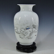 隆賀 景德鎮(zhèn)陶瓷器小花瓶花插家居裝飾客廳擺件婚慶插花瓶臺面工藝品 雪景冬瓜 帶底座