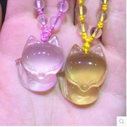 馨佑 粉水晶小狐貍粉晶項(xiàng)鏈毛衣鏈吊墜旺愛(ài)情粉色飾品女士 黃狐貍吊墜 配如圖珠鏈