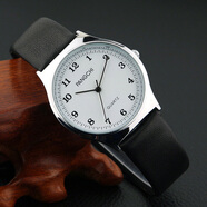 鵬志學(xué)生男女表柔軟皮表帶男士表日本進(jìn)口2035金屬石英機芯女生皮手表 2080白面(男款)