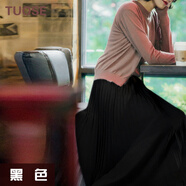 TUOSE 半身裙 夏季歐洲長(zhǎng)裙修身顯瘦百搭韓版百褶高腰中長(zhǎng)款雪紡裙子 黑色 M 75c