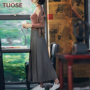 TUOSE 半身裙 夏季歐洲長(zhǎng)裙修身顯瘦百搭韓版百褶高腰中長(zhǎng)款雪紡裙子 深灰色   M 90c