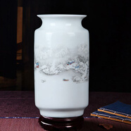 隆賀 景德鎮(zhèn)陶瓷器小花瓶花插家居裝飾客廳擺件婚慶插花瓶臺面工藝品 雪景直筒 不帶底座