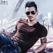 伽維德（JIAWEIDE）純色短袖T恤男V領(lǐng)夏季新款韓版男士T恤修身運(yùn)動打底衫大碼男裝 咖啡V領(lǐng) XL(體重130-145斤)