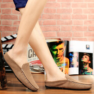 悍臣包頭半拖鞋男韓版潮流真牛皮豆豆鞋夏季無(wú)后跟休閑皮鞋英倫懶人涼鞋子青年男士駕車(chē)鞋子 駝色 38