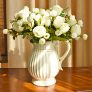 墨菲 北欧田园花艺套装陶瓷花瓶美式乡村创意客厅现代简约装饰品摆件 经典白色+4束奶白玫瑰
