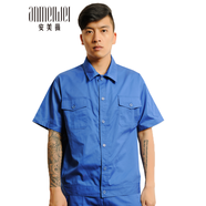 安美薇夏季短袖工作服滌棉細斜半袖夾克工服汽修機修勞保服定制工程服制 中藍上衣 XL