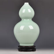 九藏尊品 景德鎮(zhèn)陶瓷器仿古花瓶影青釉官窯裂紋客廳家居裝飾工藝品擺件 青瓷冰片葫蘆（高32㎝寬19㎝ ）