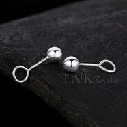 GEVILANG豆豆銀耳釘男女銀耳鉤款日韓可愛(ài)個(gè)性學(xué)生簡(jiǎn)約足銀耳環(huán)耳棒送朋友 光面銀耳釘白色一對 5MM規格