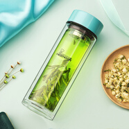 希諾（heenoor）雙層玻璃杯女生高顏值泡茶杯子花茶杯便攜水杯辦公口杯時(shí)尚水晶杯 細長(cháng)款  蒂芙尼蘭 300毫升