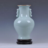 九藏尊品 景德鎮(zhèn)陶瓷器仿古花瓶影青釉官窯裂紋客廳家居裝飾工藝品擺件 影釉雙耳魚(yú)尾瓶（高30㎝寬18㎝）