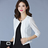 愛(ài)蘭娑 短外套女夏裝韓版修身短款百搭網(wǎng)紗小披肩外套七分袖小衫衣服薄  白色 XL