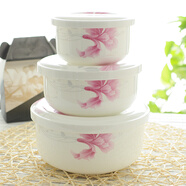 后海骨瓷微波爐專(zhuān)用碗帶蓋陶瓷蒸蛋碗家用大號(hào)飯盒有蓋的寶寶輔食蒸碗 蓋碗:絲水柔情3件套大/中/小