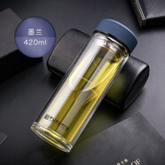 富光玻璃杯男大容量雙層加厚杯底帶濾網(wǎng) 墨藍色420ML