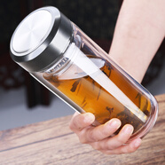 禾艾蘇（heisou） 雙層玻璃杯男女商務(wù)杯泡茶杯茶水分離杯便攜水杯車(chē)載水杯隨手杯 銀色（500ml）
