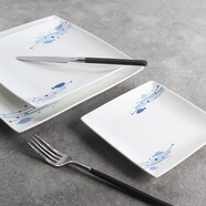 瓷航牛排盤(pán)子正方盤(pán)平盤(pán)創(chuàng  )意點(diǎn)心西餐盤(pán)陶瓷蛋糕碟卡通壽司盤(pán)水果盤(pán)餐具餐盤(pán) 8英寸水之源對花