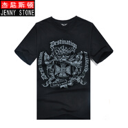 杰尼斯頓（Jenny Stone）短袖T恤男圓領(lǐng)純棉印花青少年學(xué)生徽章系列 黑色 S