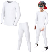 TriplewiN兒童款運動(dòng)緊身衣套裝大童男童速干長(cháng)袖T恤健身服童籃球訓練足球打底緊身褲彈力跑步多色 白色上衣+白色褲子 28碼適合140-150CM70-80斤