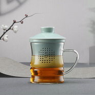 一園 帶把玻璃杯辦公室大號(hào)大容量玻璃茶杯水杯耐熱喝水茶杯杯子男女士帶過濾茶水分離杯 影青竹韻杯（大）
