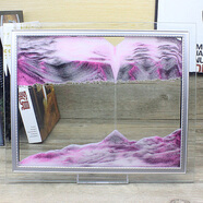 貝魯斯 沙漏擺件玻璃流沙畫(huà)3D山水畫(huà)家居裝飾品兒童禮物創(chuàng  )意辦公室桌面 粉色 5寸（長(cháng)17cm，寬13cm）