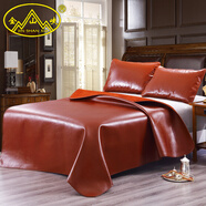 金山峽加厚牛皮席頭層水牛皮涼席子可折疊真皮軟席單雙人床 鉆石級-棕紅(5mm-三件套) 1.8m床(180*200cm)