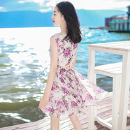 西子美麗心情夏季新款女裝短款裙子無袖雪紡連衣裙波西米亞海邊度假沙灘裙短裙 圖片色XZ18D272 S