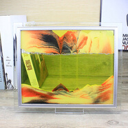 貝魯斯 沙漏擺件玻璃流沙畫3D山水畫家居裝飾品兒童禮物創(chuàng)意辦公室桌面 橙黃 10寸（長30cm，寬25cm）